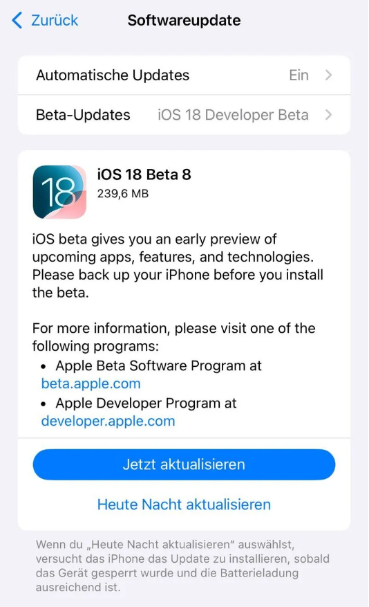 衡阳苹果手机维修分享苹果 iOS / iPadOS 18 开发者预览版 Beta 8 发布 